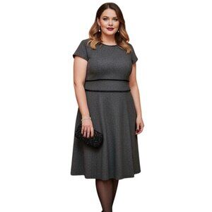 Lane Bryant Ponte Fringe Trim Knit Tweed Fit & Flare Dress Plus 24 Gray Black
